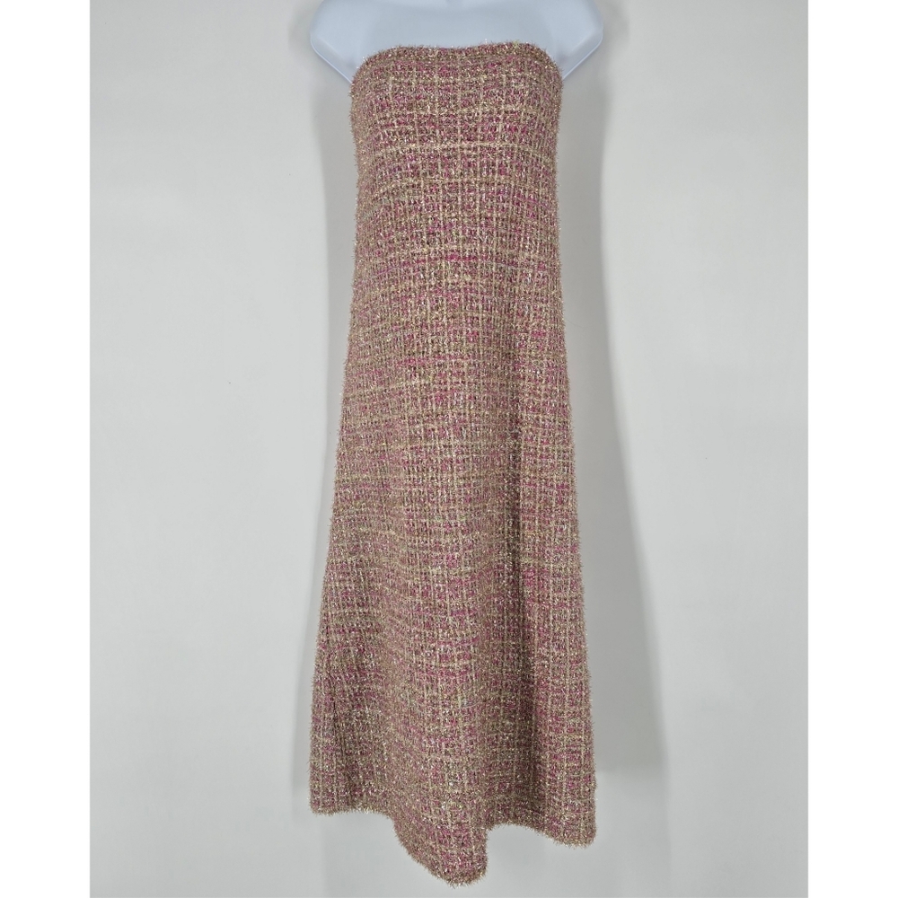 Zara Pink Tweed Strapless Midi Dress Size S NEW